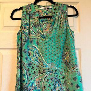 Collective Concepts Split Neck Blouse Teal/Paisley XSP